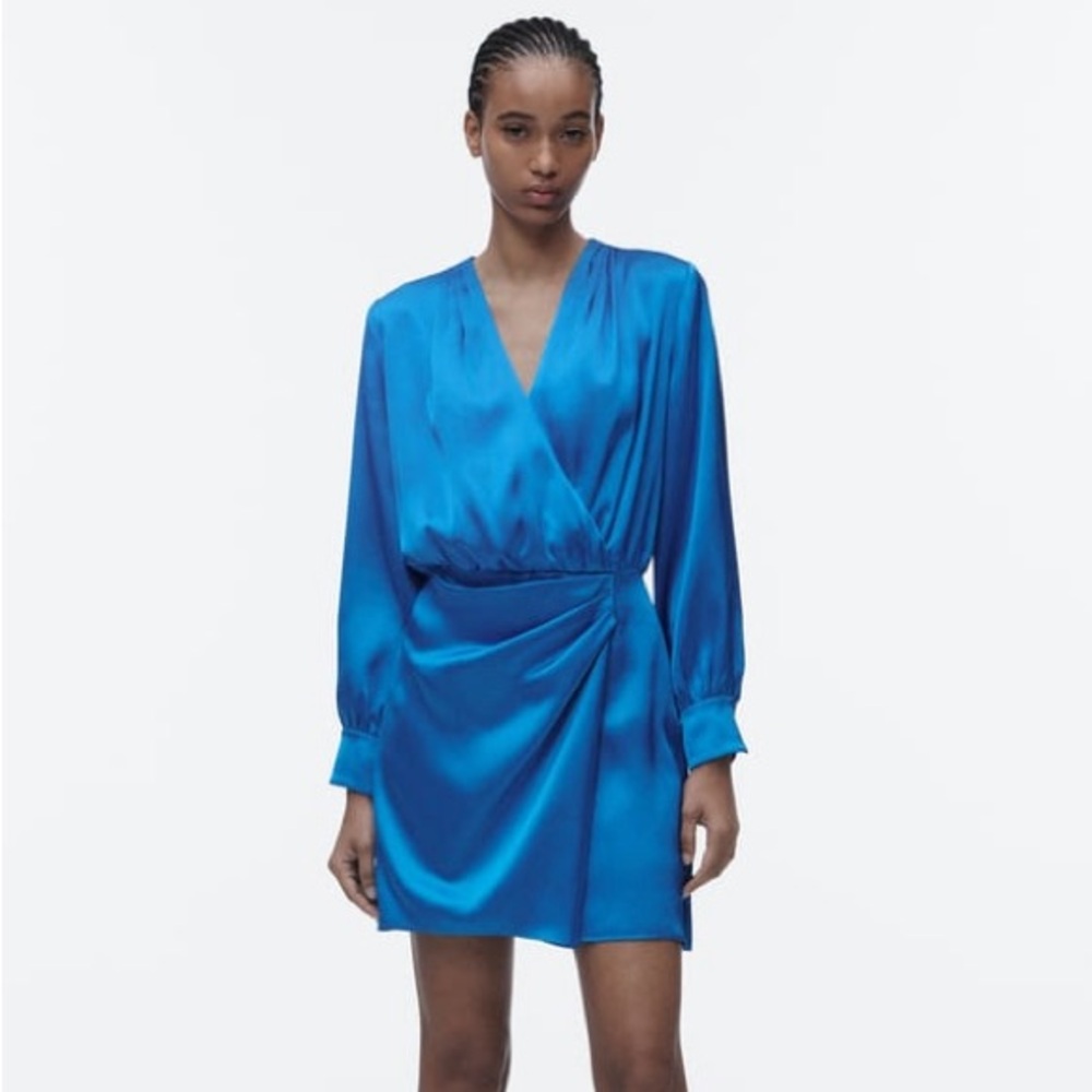 Wrap Front Satin Effect Dress